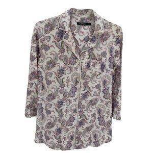 Lauren Ralph Lauren Size Medium Paisley Collared Button Up Nightshirt